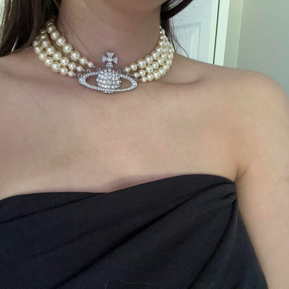 💎RERA💎Three row pearl necklace in Silver